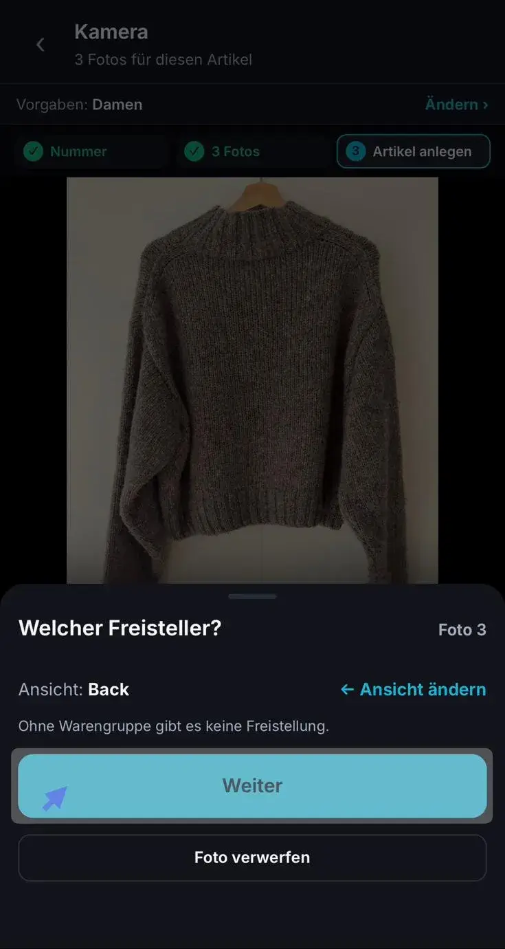 Abfrage Welcher Freisteller mit dem Button Weiter