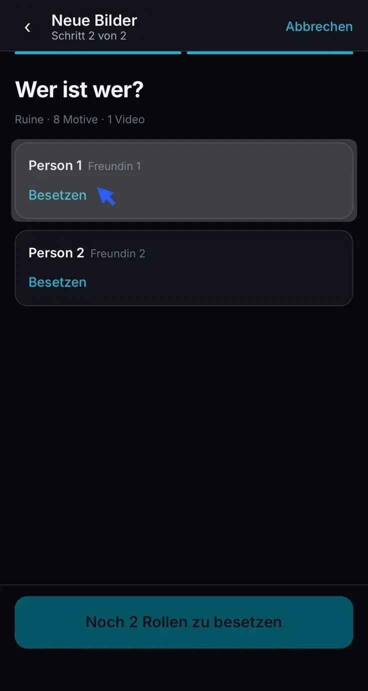 Ansicht Wer ist wer mit Person 1 und Person 2