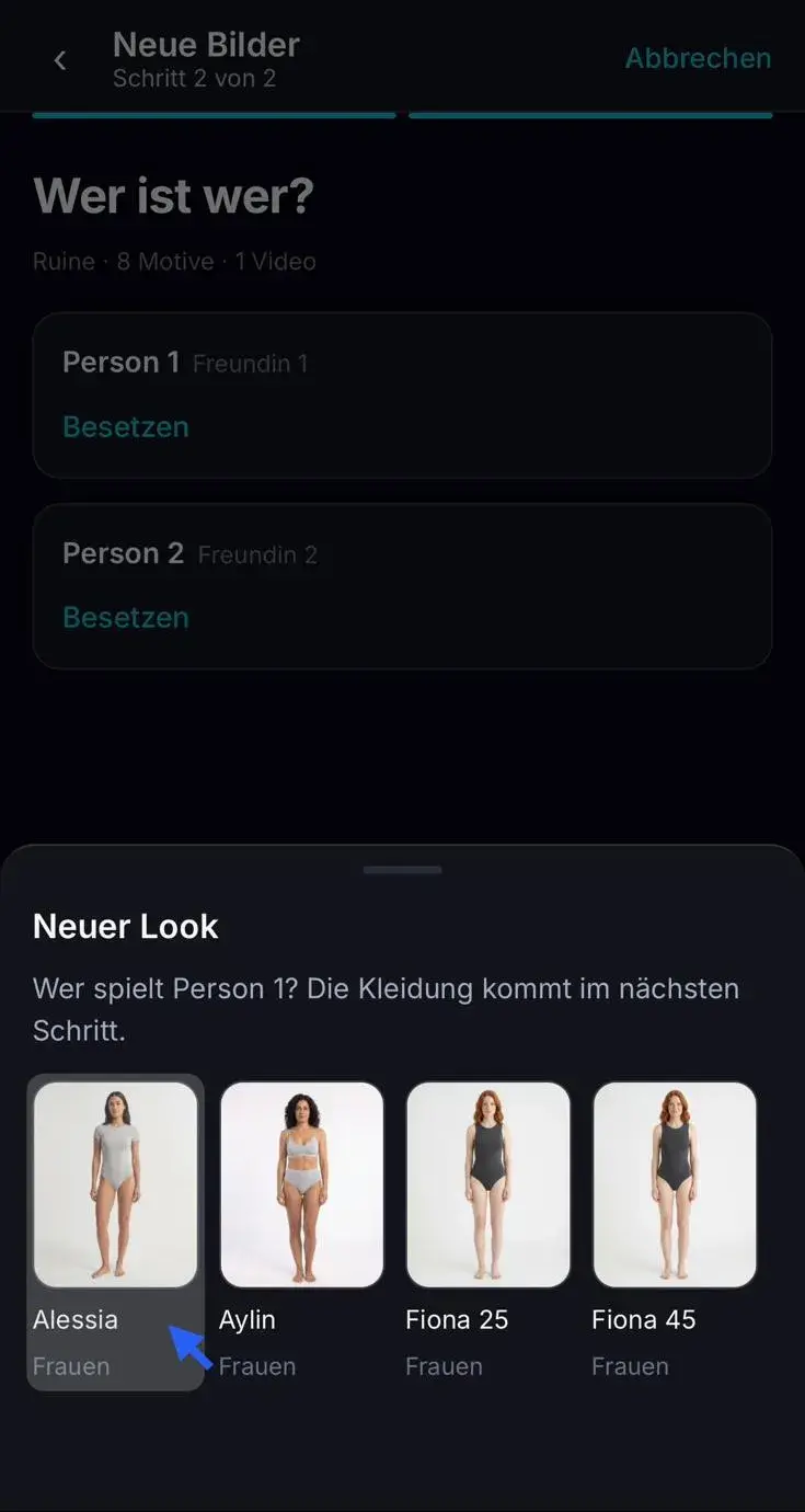 Auswahl des Models für Person 1