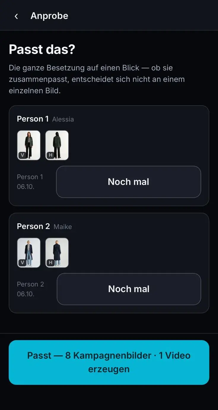 Anprobe Passt das mit Vorder- und Rückansicht beider Personen