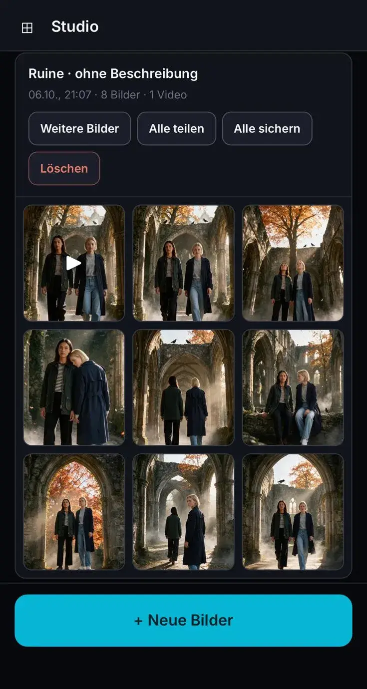 Fertige Bilderserie Ruine mit 8 Bildern und einem Video im Studio